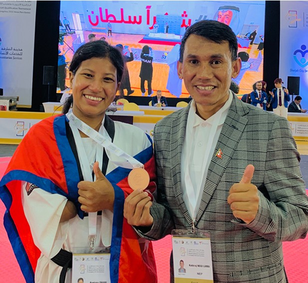 I was a coach at the Sharjah Qualification Tournament for the Hangzhou 2022 Asian Para Games, where my athlete, Ranjana Dhami, won a bronze medal for Nepal.